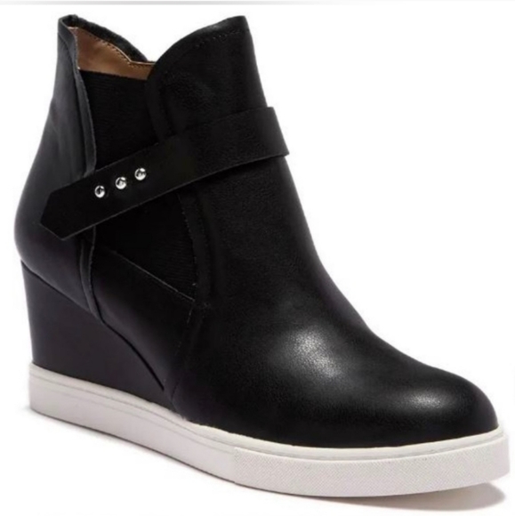 linea paolo freshton wedge high top sneaker booties leather black size 11 - Picture 2 of 7